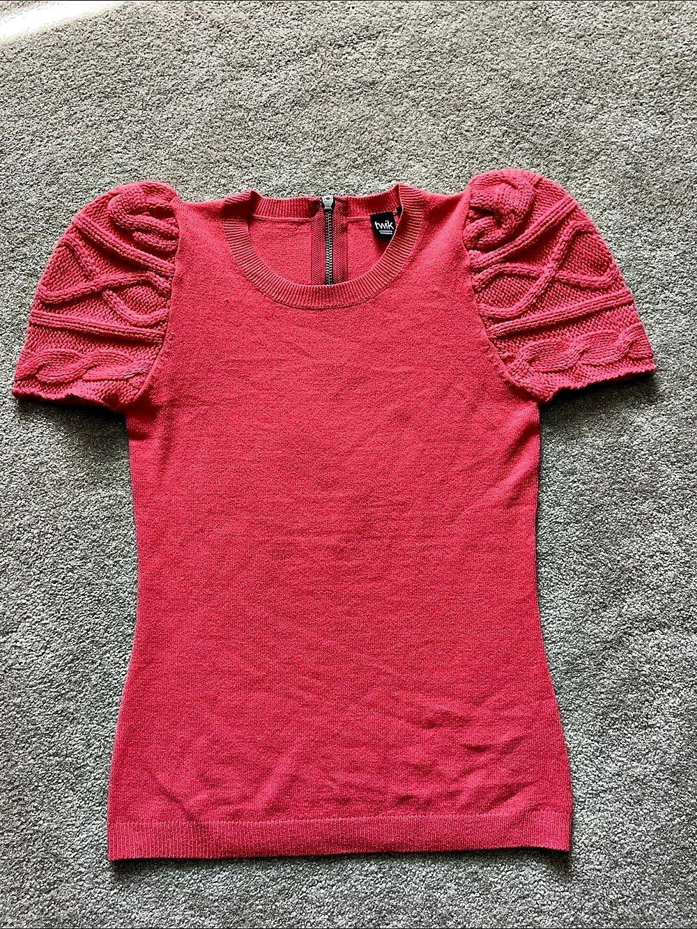 Twik Puff Sleeve Knit Top in Coral Pink Size P/S